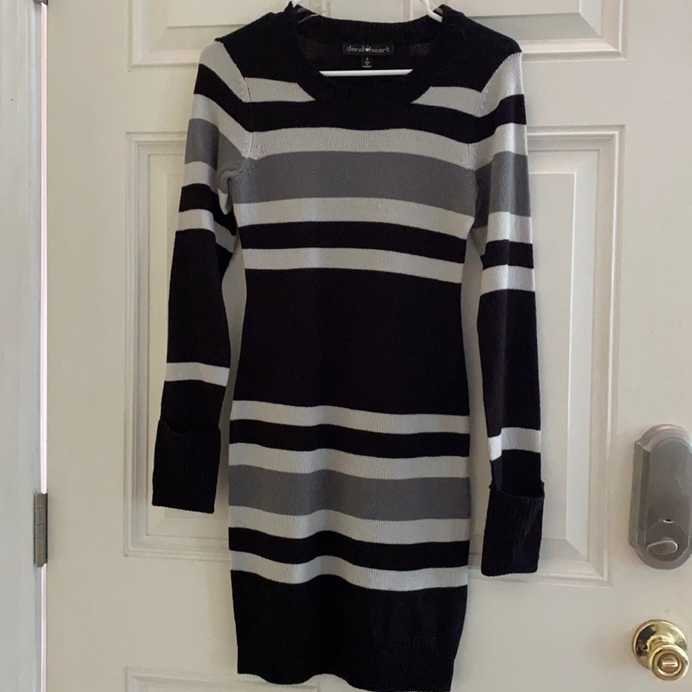 Striped sweater dress + scarf set